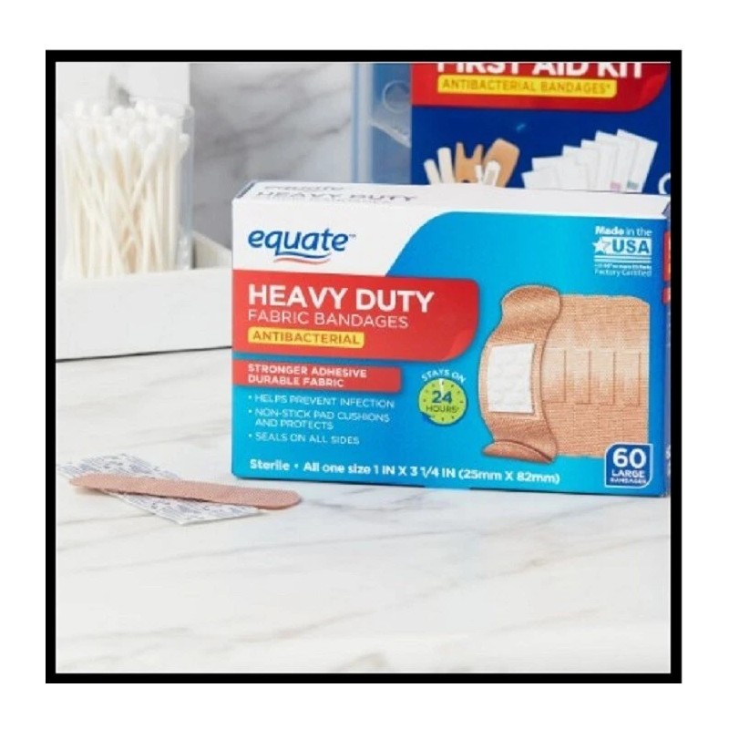 Equate Antibacterial Heavy-Duty Fabric Bandages, Large, 60 Count