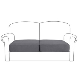 BellaHills Stretch Sofa Seat Cushion Cover Sofa Couch Cushion Furniture Protector Sofa Slipcover with Elastic Bottom Spandex Jacquard Fabric Small Checks(2 Piece Loveseat Cushion Covers,Grey)