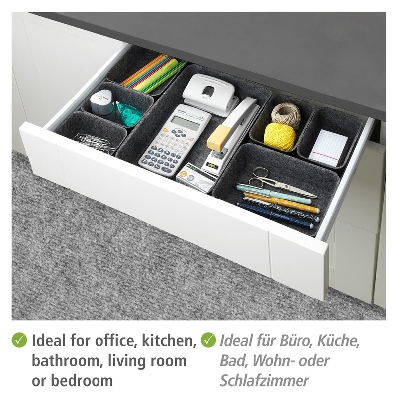 WENKO Drawer Organiser Felt, 7-Piece Storage Aid for Drawers Made