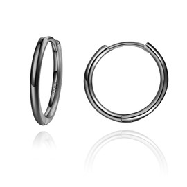 Mini Creole Earrings Silver Women's Small 925 Real Silver Hoops Earrings, men, 8-20 mm, Silver, Black