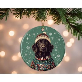 Christmas Flat Coated Retriever Dog Ornament - Pet Portrait Gift - Christmas Sweater Retriever Dog - Pet Memorial Ornament - Dog Lover Xmas Gift - Animal Ornament Gifts Printed on Both Sides