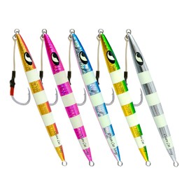 OCEAN CAT Vertical Jig Jigging Fishing Lures Glow Saltwater Offshore Fishing Lures Slow Pitch Jig with Assist Hooks (#011-15: 5 Colors, 250g)