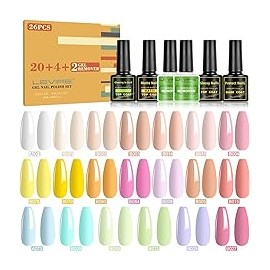 LEVIPE 26 smalti semi-permanenti gel UV LED, 20 colori di smalto semi-permanente per unghie con 2 base, top coat lucido e opaco, strato superiore di diamante e lucentezza al buio, 8 ml