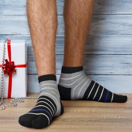 Fourluoo 6 Pairs Men's Tabi Socks Flip Flop Split Toe Cotton Socks for Men Athletic Wicking(Black)