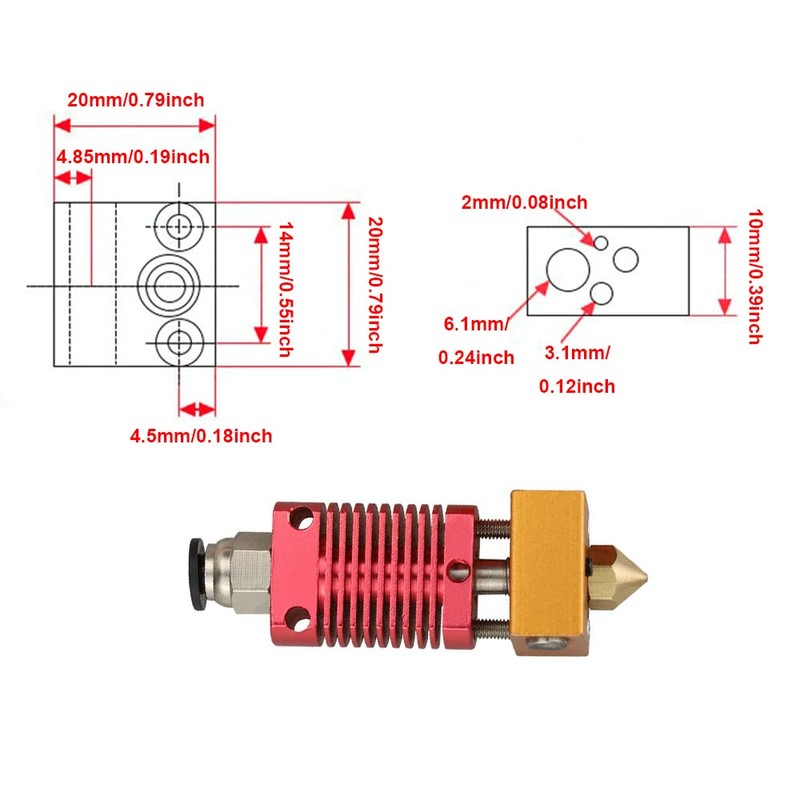 3D Printer Heating Block Hotend Kit Extruder Hot End Nozzle