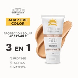 FOTOSUN UV 100 Adaptive Color FPS 50+ UVA/UVB, Protector solar facial con color, Hipoalergénico, resistente al agua, uso diario, se adapta al tono de 