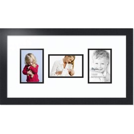 ArtToFrames Double-Multimat-113-61/89-FRBW26079 Collage Photo Frame Double Mat with 3-4x6 Openings and Satin Black Frame, Super White, 3-4x6