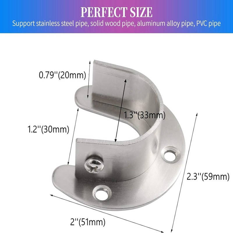 4 Packs Closet Rod End Supports 1-1/2" Diameter, U Shaped