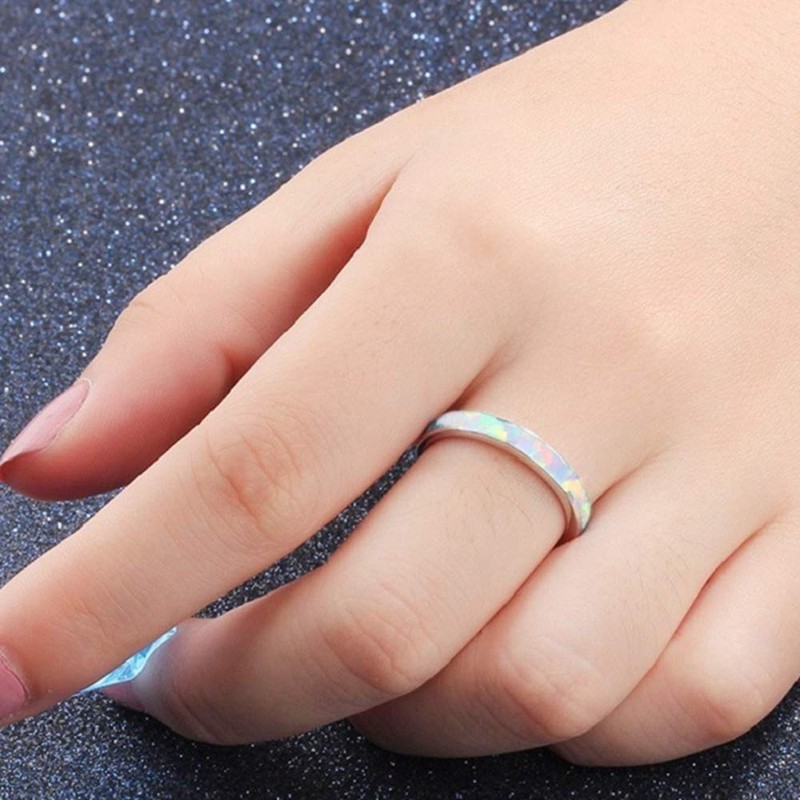 Stainless Steel Fire Opal Inaly Half Eternity Wedding Band Ring
