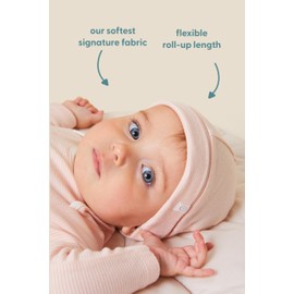 MORI Baby Unisex Stretchy Hat in Ribbed Blush for Boys and Girls - Warm Roll Up Beanie - Soft Organic Headwear - 0-3 Months