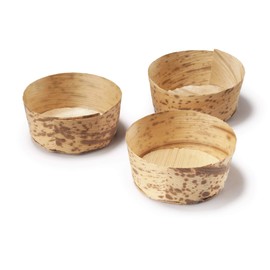 BambooMN 2.2" Dia x 1" High Bamboo Leaf Round Tubs Ramekins, All Natural Disposable Compostable for Catering and Home Use, 1000 Pieces