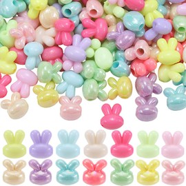 SOFPLATE 200Pcs 2 Styles Bunny Spacer Bead Easter Craft Beads Colorful Rabbit Opaque Pet Animal Acrylic Smooth Pony Loose Charms Accessories for Jewellery Making Necklace Bracelets Earrings DIY Crafts