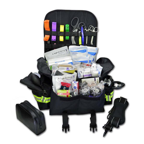 Lightning X Small First Responder EMT EMS Trauma Bag Stocked First Aid Fill Kit B (Black)