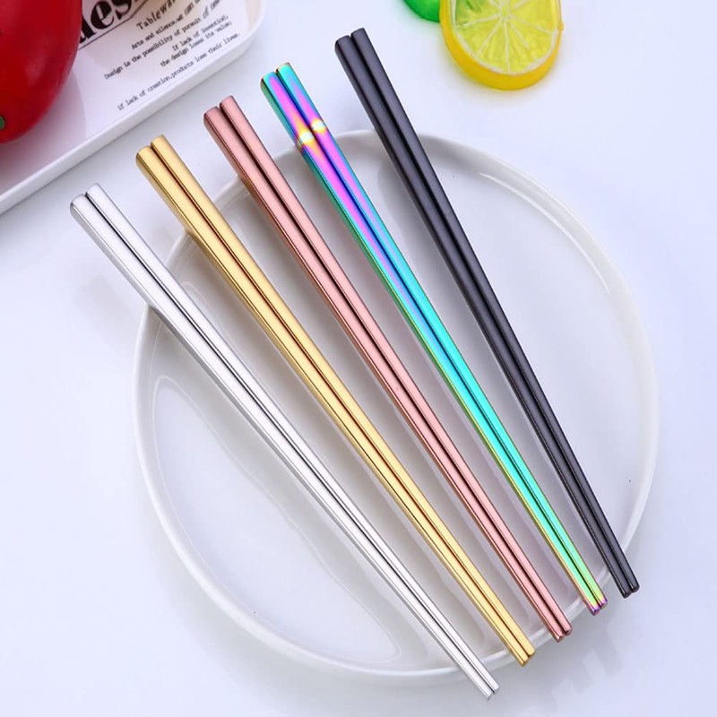Stainless Steel Chopsticks,Reusable ,Dishwasher Safe , Easy to Use（5 PCS,golden）