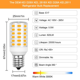 LFLAMPON Kei D28x Kel 2816x So2 AC100-265V 3W Kei D28a Kel 2811 Frigidaire Refrigerator Light Bulb Replacement, Warm White 3000K 820LM，Pack of 2