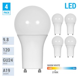 (4 Pack) LED GU24 A19 Light Bulbs 60 Watt Equivalent, 9.5 Watt Dimmable Lights for Home with Twist & Lock Base, Replacing CFL GU24 Ceiling Light, Omni 220 Degree Beam Angle, 800 Lumen Warm White 2700K