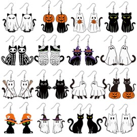 Tondiamo 16 Pairs Halloween Black Cat Earrings
