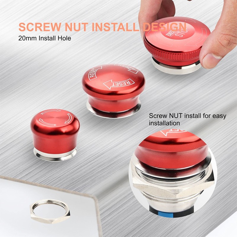 APIELE 22mm Metal Emergency Stop Push Button Swicth Latching 12V-250V