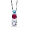 Gem Stone King Rhodium Plated Created Ruby 3 Stone Pendant
