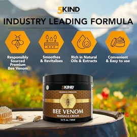 5kind Maximum Strength Bee Venom Cream - Naturally Massage Joints & Muscles, Lower Back, Knee, Neck, Shoulder, Hip & Feet - Responsibly Sourced Premium Bee Venom Cream 3.4 Fl Oz