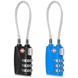 CFMOUR TSA Locks - 1, 2, 3, 4, 5, 6 Pack 3-Dial Travel Cable Combination Security Padlock for Suitcase Luggage Case Bag Code Lock - Black&Blue (Pack of 2)