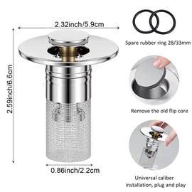 UgyDuky 2Pcs Bathroom Sink Stopper Pop Up Sink Drain Filter with Removable Stainless Steel Filter Basket Universal Hair Catcher for US Bathroom Sink Stopper Replacement (Short)