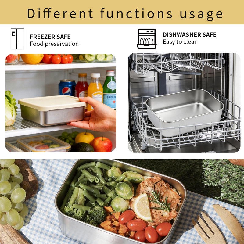 Koocovel Leak-Proof 3-Piece Stainless Steel Lunch Box Set Metal Lunch