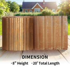 Worth Pre-Rusted Wide-Corrugated Garden Edging, 8" x20Ft Sturdy Steel Lawn Landscape Edging, Bendable Metal Long Strips of Border for Raised Flower Bed Tree Surrounds