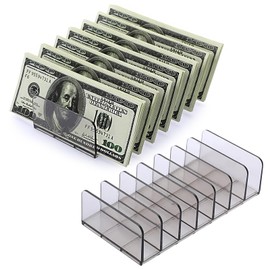 Hipiwe 2 Packs Mail Organizer Plastic Cash Tray for Desk - 7 Slots File Organizer Desktop Bill Divider Holder for Paper Envelope Document Book Money Eyeshadow Makeup Palette,Grey