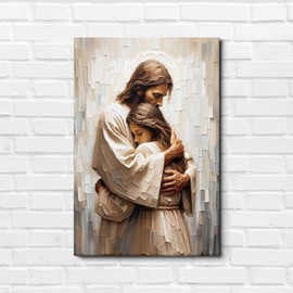 Comfort With Him Canvas Print, Christian Wall Art, Jesus Hugs Girl, Jesus and Woman Art, Digital LDS Jesus Portrait, Inspirational Christ Decor(20x30)
