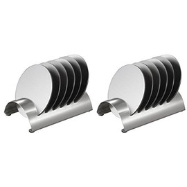 Visol Julian Stainless Steel Round Coaster Set with Holder (2 Pack), Silver