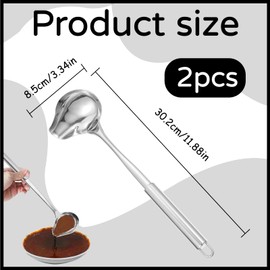 Set of 2 small soup ladles, soup ladles, sauce spoons, 30.2 cm sauce spoons with pouring spout, sauces pouring spoon, soup ladle, stainless steel for soup sauces, gravies, dressings, kitchen cooking