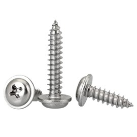 HanTof 100 Pcs M5 x 12/16/20/30/40mm Pan Head with Washer Self Tapping Wood Screws, 304 Stainless Steel, Phillips Drive Wafer Head Sheet Metal Screws for Wood, Plastic and Soft Metal (20 Piececs/each)