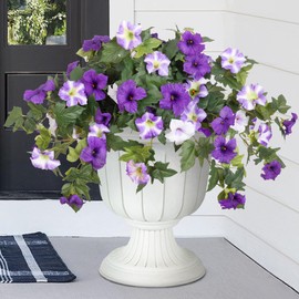 Ammyoo Artificial Fake Flowers Plants for Outdoor Decoration, 2PCS Faux Petunias Silk Flower UV Resistant No Fade for Home Outside Garden Balcony Yard Porch Realistic Indoor Decor (Purple White)