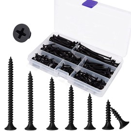 YFFSFDC Wood Screws Black Cross Hole Plate, 7 Size Set, Set of 110, Screw Nails, 1.3 x 0.6 inches (3.5 x 16 mm), 0.8 inches (20 mm), 25 mm, 30 mm, 40 mm, 50 mm, Furniture Repair, DIY, Fixing, Woodworking Screws, Repair Tools, Storage Box Included