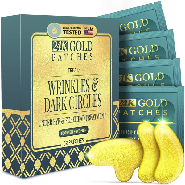 24K Gold Under Eye and Forehead Patches - 52 PCS