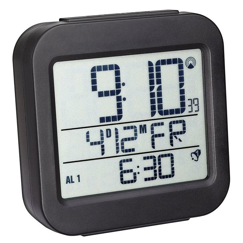 TFA-Dostmann Digital Radio-Controlled Alarm Clock with Temperature, Plastic, Black, 7.7