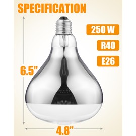 VORIGY 250W Heat Lamp Bulbs, 8000 Hours Rated, R40 Bathroom Shower Incandescent Light Bulb, Infrared Heating for Chickens, Reptiles, Pets, Food, E26 Base, 4 Pack