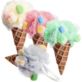 4 Esponjas de Luja para Niños Esponja de Baño de Cono de Helado Esponja de Ducha de Baño para Niños Depurador de Cuerpo Lufa Exfoliante para Ducha Spa Niños