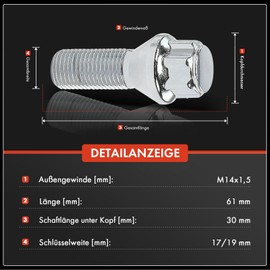 Frankberg 4 x Tapered Roller Wheel Bolts Front Rear Compatible with S60 I 384 2.0L 2000-2010 S80 I 184 2.5L 1998-2008 Replace# 31423735