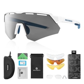 ROCKBROS Sports Sunglasses, Polarized Sunglasses, 4 Dedicated Replacement Lenses, UV Protection, Golf, Bicycle, Fishing, Mountaineering, Baseball, Running Sunglasses, Men's, Women's