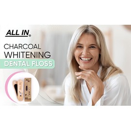 ALL IN Waxed Charcoal Floss with a Refillable Dental Floss Holder - Plant Based, No PFAS - Mint Floss for Effective Plaque Removal, Clean Teeth, Fresh Breath - 32 yd