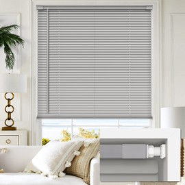 LazBlinds No Tools No Drill 1" Vinyl Mini Blinds, Cordless Blinds for Windows, Light Filtering Horizontal Window Blinds & Shades, 44" W x 64" H, Grey