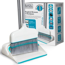 BLACK+DECKER Butler Broom and Dustpan Set for Home, Short Handle, Stand Up and Lightweight Space Saving Dust Pan and Broom Combo for Kitchen, Living Room, Bathroom, Lobby Floor Use