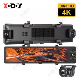 XGODY 12" Mirror Dash Cam 4K Touch Screen Car DVR 3-Channel IR Night Vision WiFi GPS