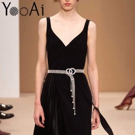 YooAi Crystal Waist Belt for Women Rhinestone Chain Belt O-Ring Waistband Belt for Dress Gold 135cm
