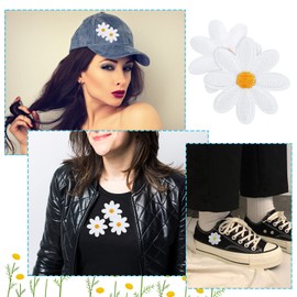 QESSUVNC Pack of 20 Daisy Flower Patches, Iron-On Patches, Flower Patches, Embroidered Appliques for Sewing on for DIY Decoration, Clothing, T-Shirt, Backpack, Hoodies, Jeans