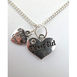 Silver Plated Necklace Flower Girl Love Heart Gem Pendant Wedding Favour