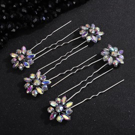 Teyglen 5pcs Flower Rhinestone Hair Pins Bridal Crystal Hair Clips for Bride Wedding Hair Pins Hair Accessories Sparkly Crystal Hair Piece Bridal Headpiece for Women (Ab color)