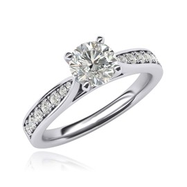 Women's Sterling Silver 1CT Classic 4-Prong Simulated Round Cut Diamond Engagement Ring With Graduated Side Stones (U)